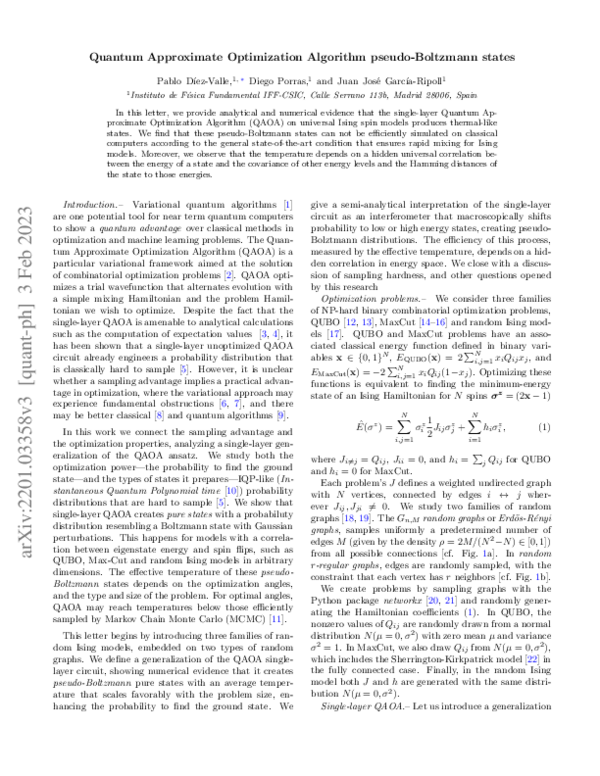 (PDF) Quantum Approximate Optimization Algorithm Pseudo-Boltzmann States