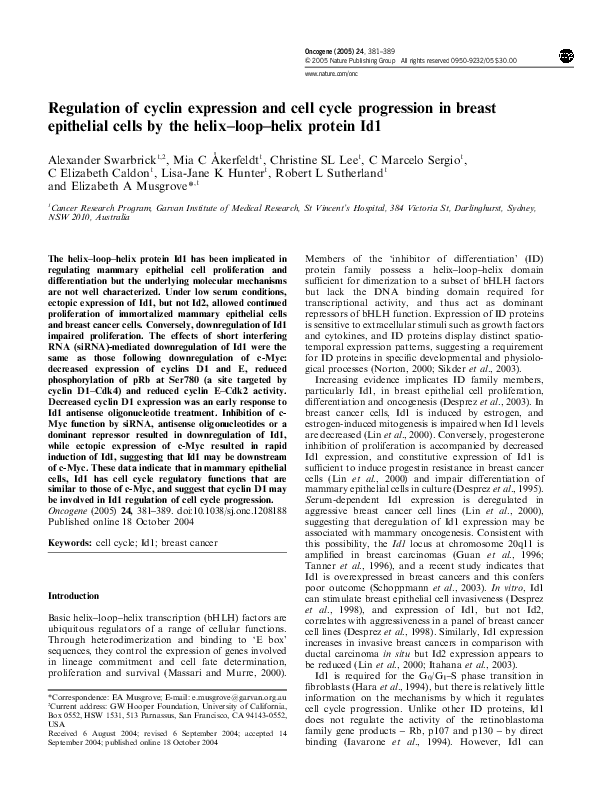 (PDF) Regulation of cyclin expression and cell cycle progression in ...