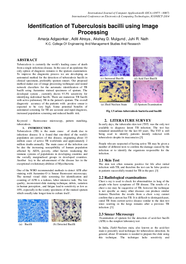 (PDF) Identification of Tuberculosis bacilli using Image Processing