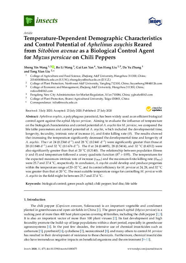 (PDF) Temperature-Dependent Demographic Characteristics and Control ...