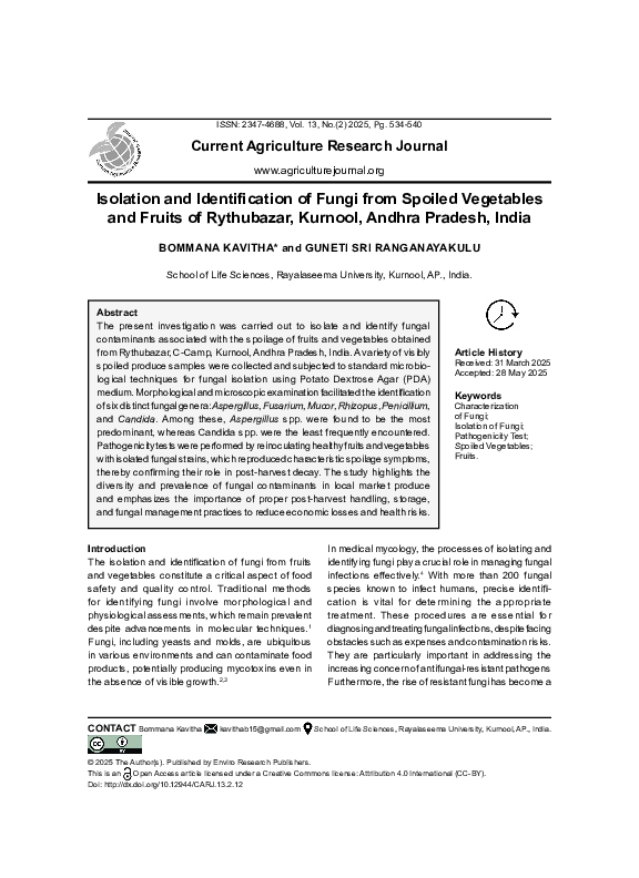 (PDF) Isolation and Identification of Fungi from Spoiled Vegetables and ...