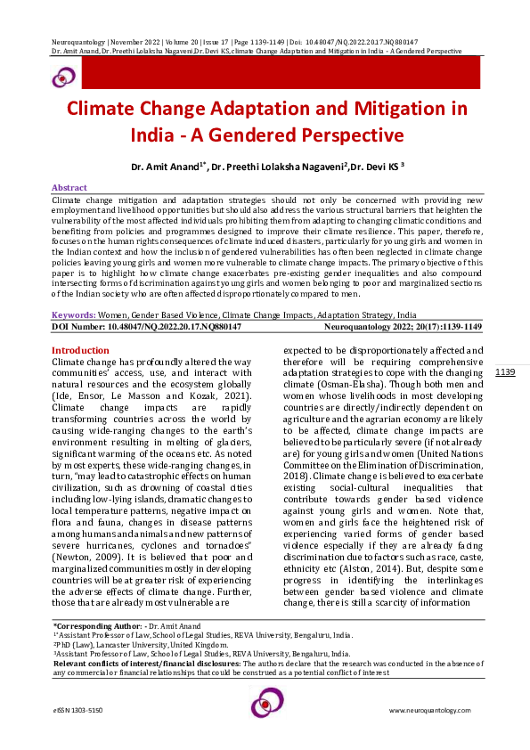 (PDF) Climate Change Adaptation and Mitigation in India -A Gendered ...