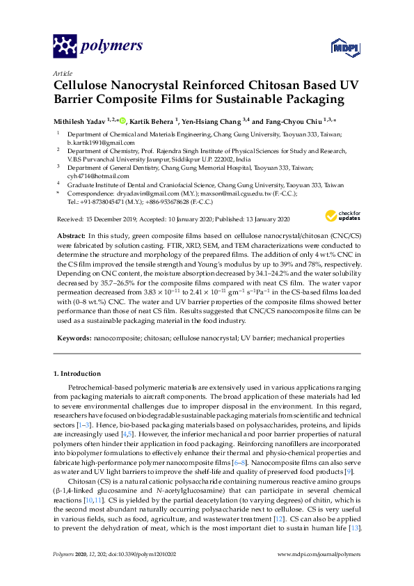 (PDF) Cellulose Nanocrystal Reinforced Chitosan Based UV Barrier ...