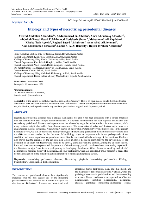 (PDF) Etiology and types of necrotizing periodontal diseases