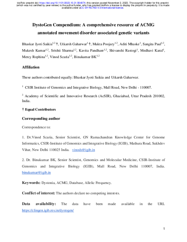(PDF) DystoGen Compendium: A comprehensive resource of ACMG annotated ...
