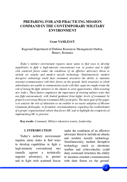 (PDF) PREPARING FOR AND PRACTICING MISSION COMMAND IN THE CONTEMPORARY ...