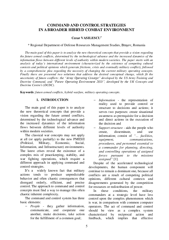(PDF) COMMAND AND CONTROL STRATEGIES IN A BROADER HYBRID COMBAT ENVIRONMENT