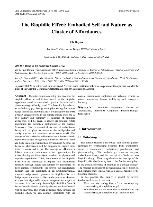 (PDF) The Biophilic Effect: Embodied Self and Nature as Cluster of ...