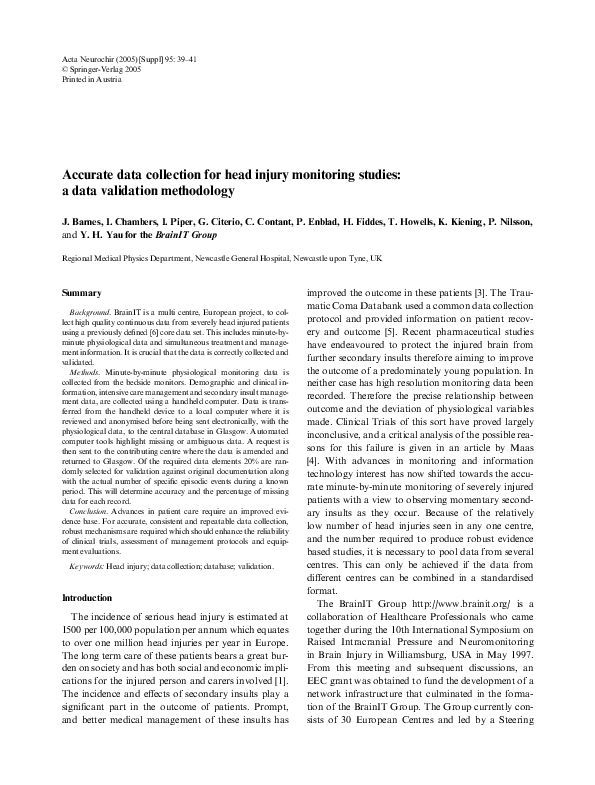 (PDF) Accurate data collection for head injury monitoring studies: a ...