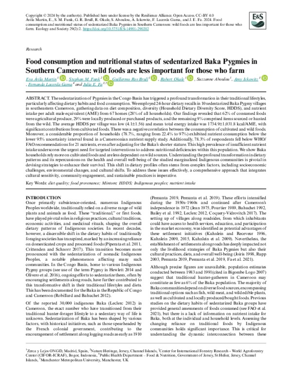(PDF) Food consumption and nutritional status of sedentarized Baka ...