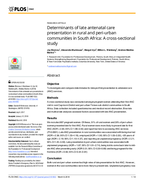 (PDF) Determinants of late antenatal care presentation in rural and ...