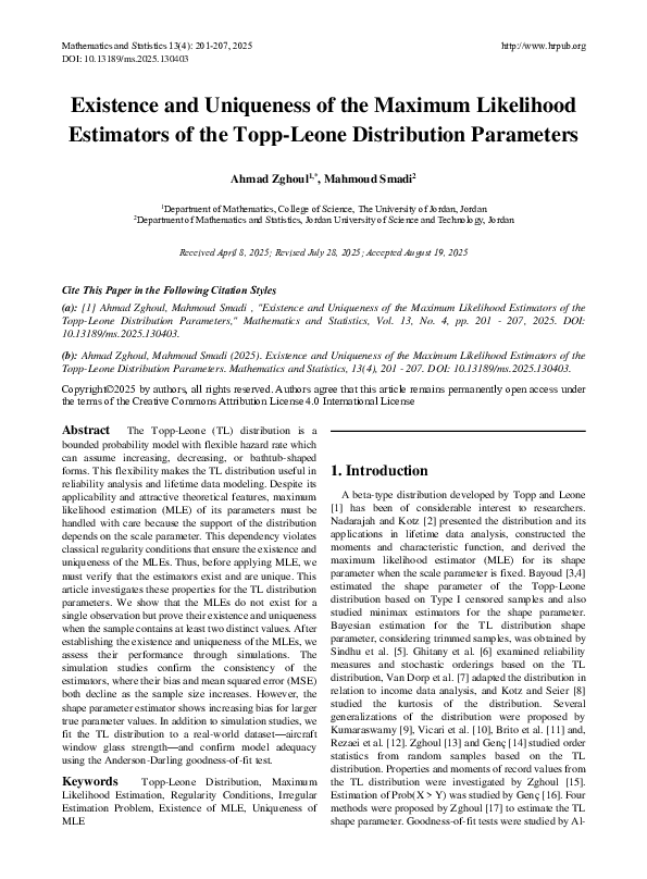 (PDF) Existence and Uniqueness of the Maximum Likelihood Estimators of ...