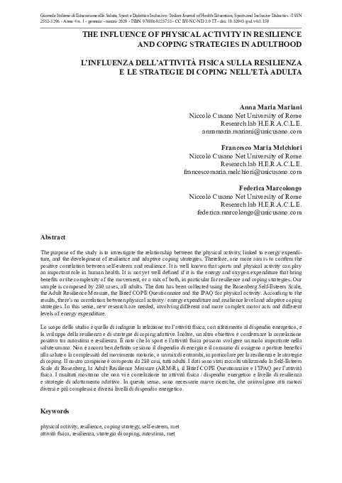 (PDF) The influence of physical activity in resilience and coping ...