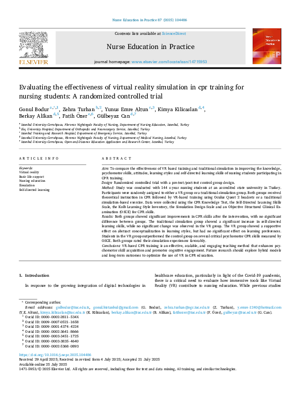 (PDF) Evaluating the effectiveness of virtual reality simulation in cpr ...