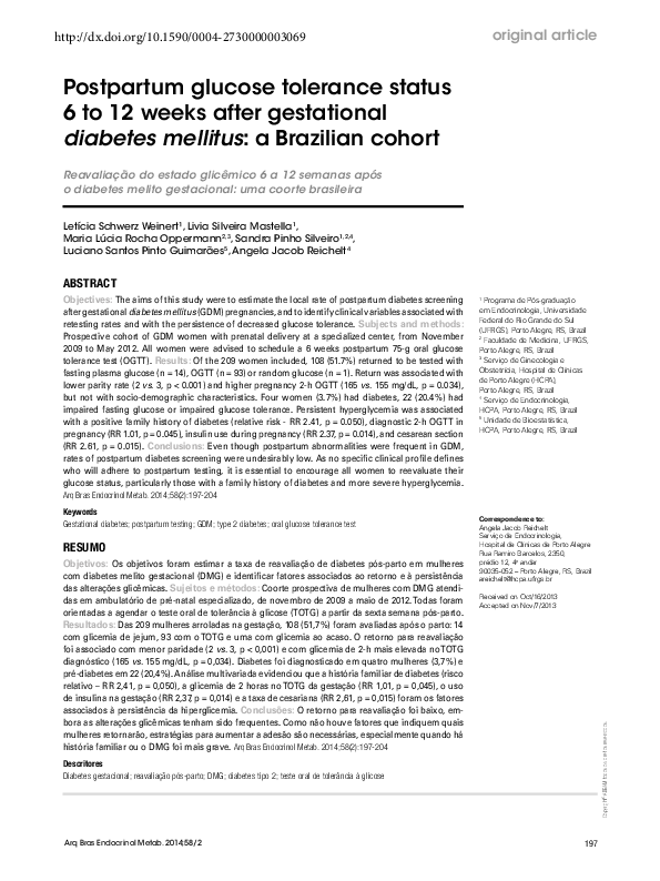 (PDF) Postpartum glucose tolerance status 6 to 12 weeks after ...