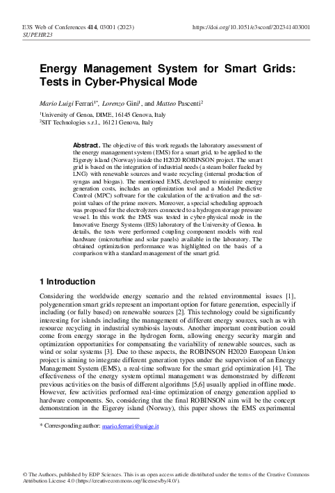 (PDF) Energy Management System for Smart Grids: Tests in Cyber-Physical ...