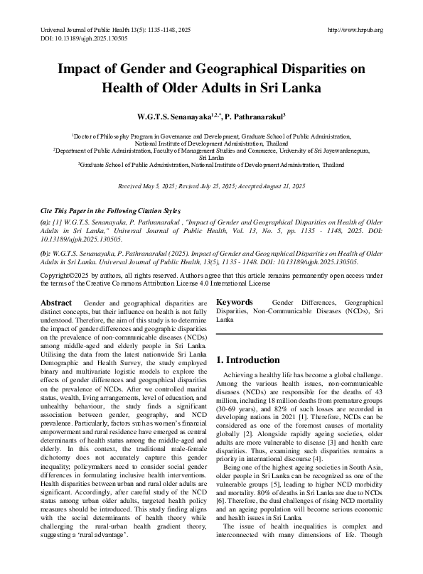 (PDF) Impact of Gender and Geographical Disparities on Health of Older ...