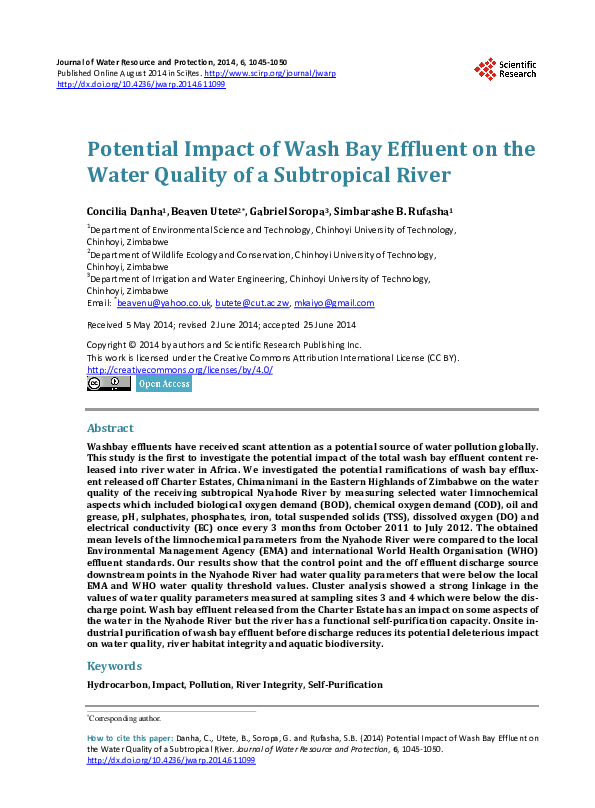 (PDF) Potential Impact of Wash Bay Effluent on the Water Quality of a ...