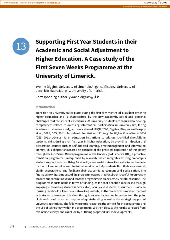 (PDF) Supporting first year students in their academic and social ...