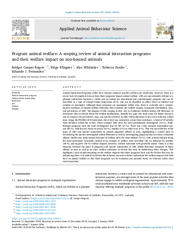 (PDF) Program animal welfare: A scoping review of animal interaction ...