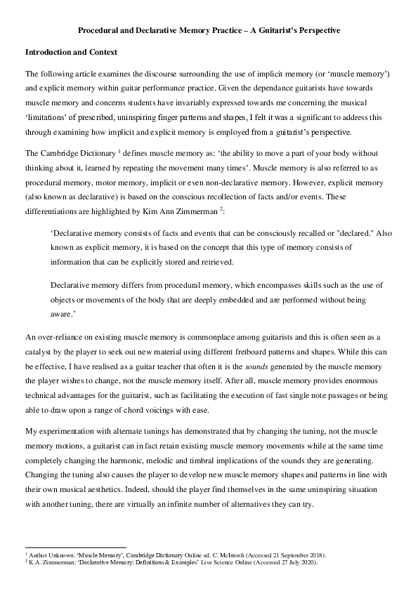 (PDF) Procedural and Declarative Memory Practice