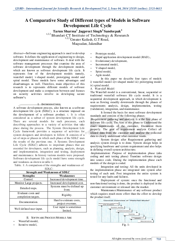(PDF) A Comparative Study of Different types of Models in Software ...