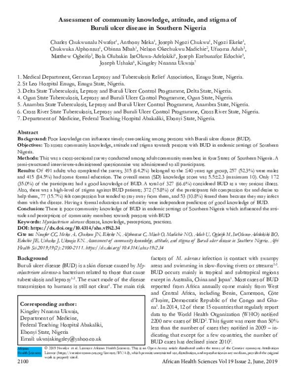 (PDF) Assessment of community knowledge, attitude, and stigma of Buruli ...