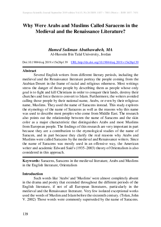 (PDF) Why Were Arabs and Muslims Called Saracens in the Medieval and ...