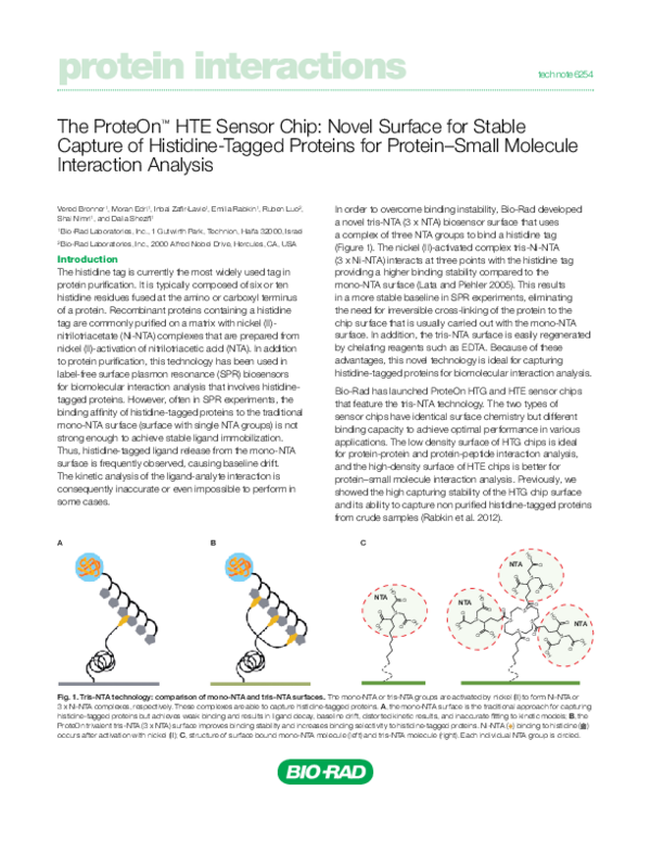 (PDF) The ProteOn TM HTE Sensor Chip : Novel Surface for Stable Capture ...