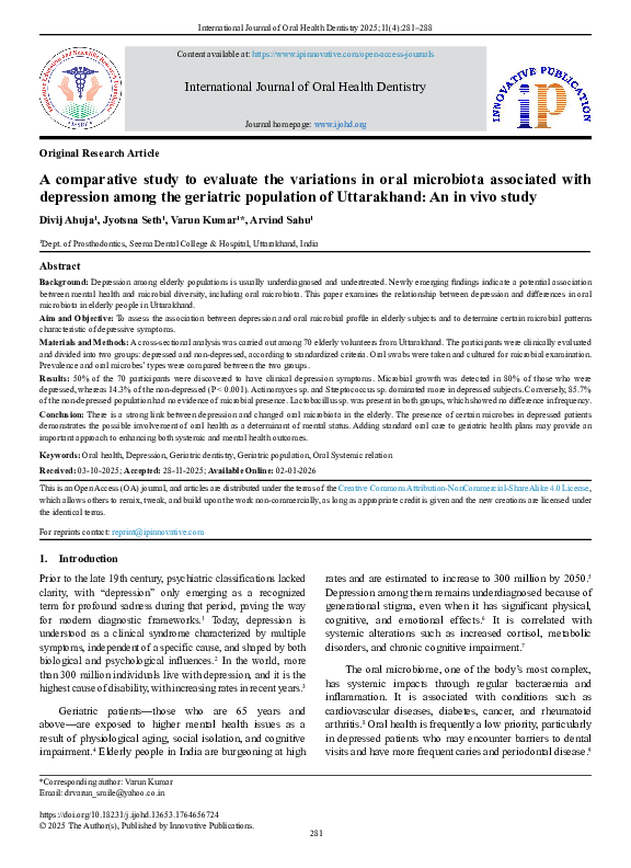 (PDF) A comparative study to evaluate the variations in oral microbiota ...