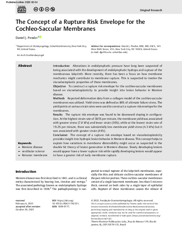 (PDF) The Concept of a Rupture Risk Envelope for the Cochleo-Saccular ...