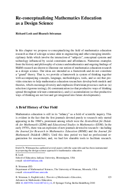 (PDF) Re-conceptualizing Mathematics Education as a Design Science