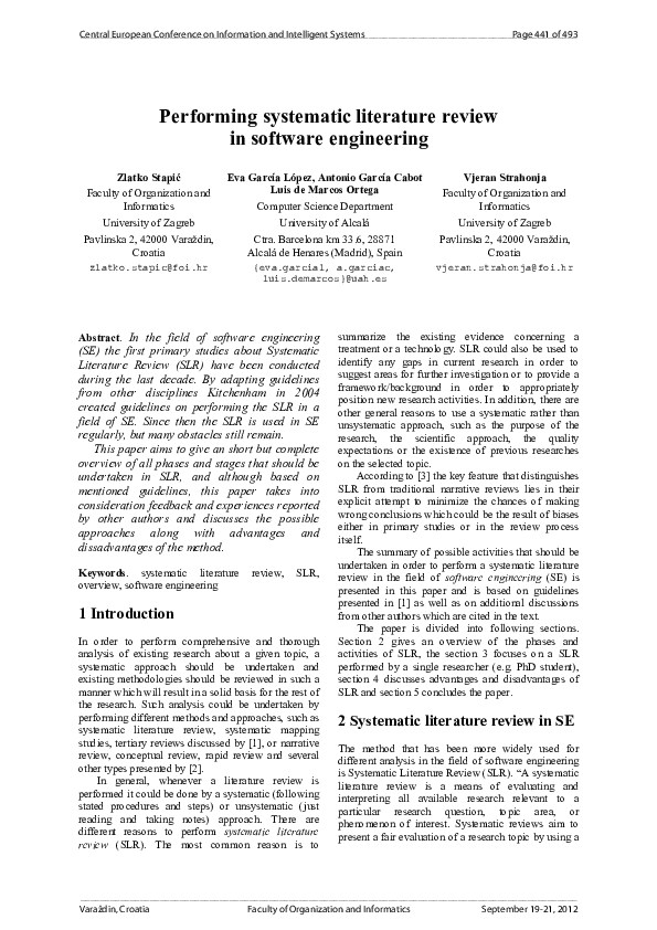(PDF) Performing Systematic Literature Review in Software Engineering