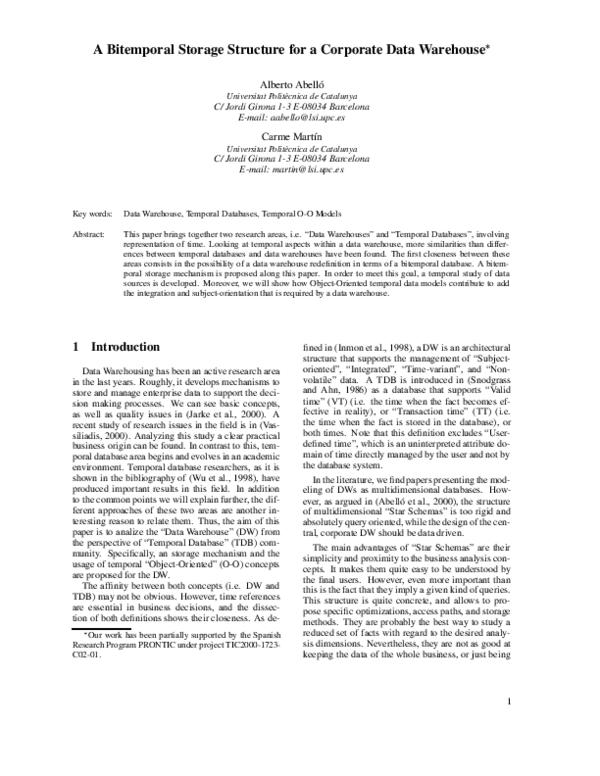 (PDF) A bitemporal storage structure for a corporate data warehouse