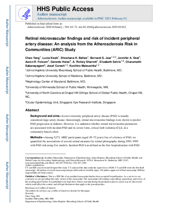 (PDF) Retinal microvascular findings and risk of incident peripheral ...