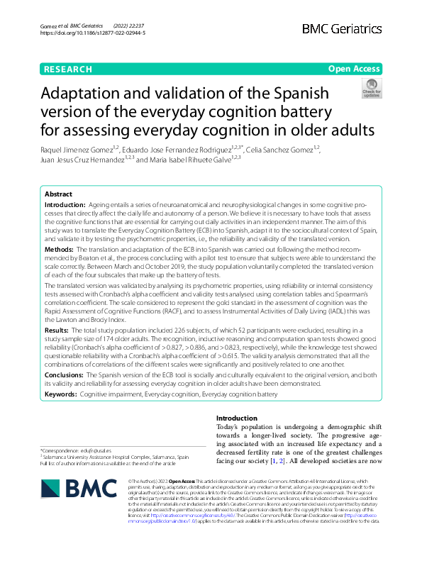 (PDF) Adaptation and validation of the Spanish version of the everyday ...