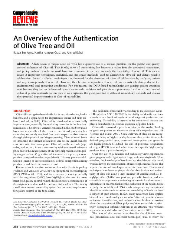 (PDF) An Overview of the Authentication of Olive Tree and Oil