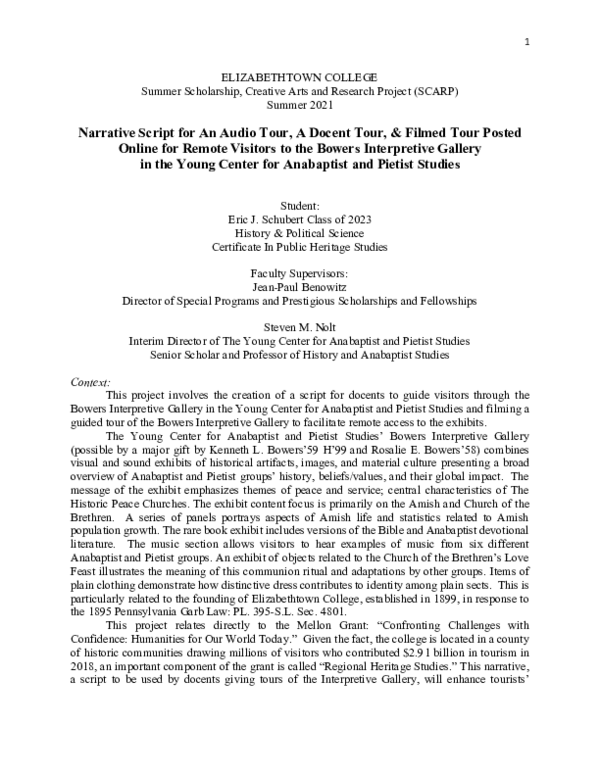 (PDF) Narrative Script for An Audio Tour, A Docent Tour, to the Bowers ...