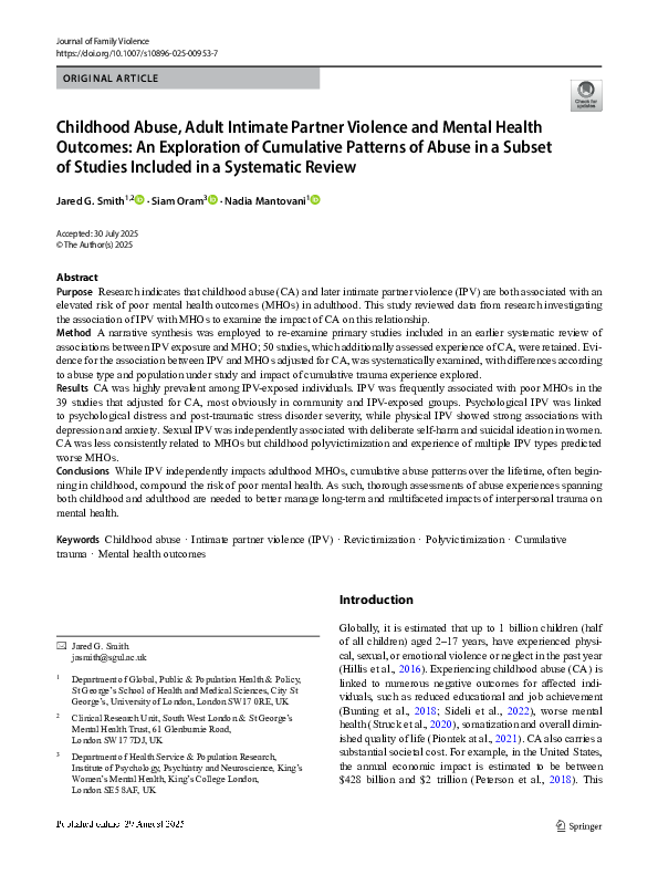 (PDF) Childhood Abuse, Adult Intimate Partner Violence and Mental ...