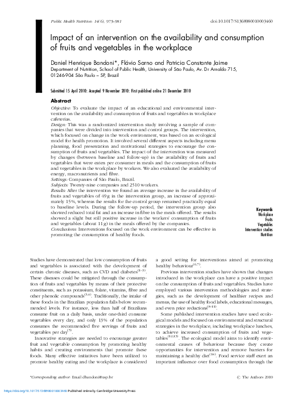 (PDF) Impact of an intervention on the availability and consumption of ...
