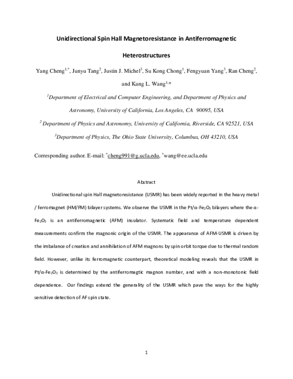 (PDF) Unidirectional Spin Hall Magnetoresistance in Antiferromagnetic ...