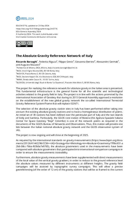 (PDF) The Absolute Gravity Reference Network of Italy