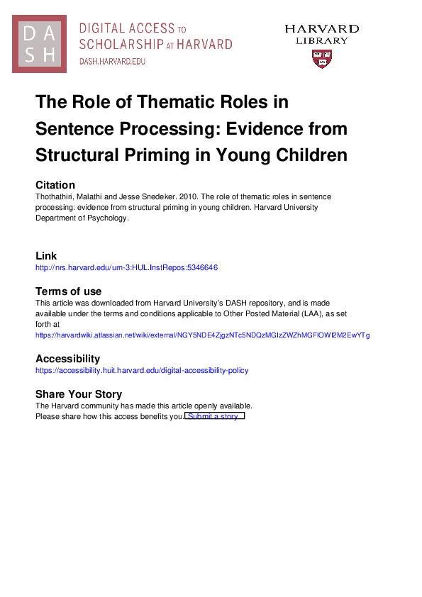 (PDF) The Role of Thematic Roles in Sentence Processing: Evidence from ...