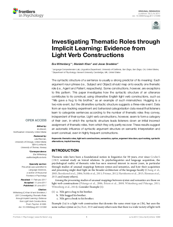 (PDF) Investigating Thematic Roles through Implicit Learning: Evidence ...