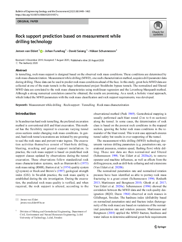 (PDF) Rock support prediction based on measurement while drilling ...