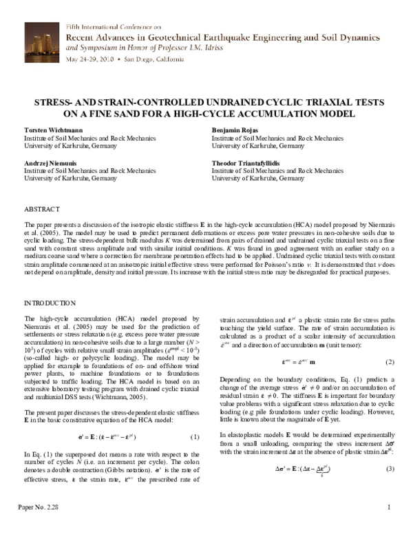 (PDF) Stress-And Strain-Controlled Undrained Cyclic Triaxial Tests on a ...