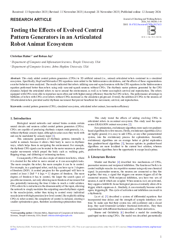 (PDF) Testing the Effects of Evolved Central Pattern Generators in an ...