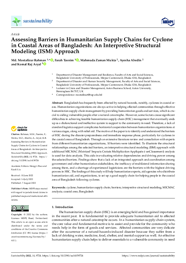 (PDF) Assessing Barriers in Humanitarian Supply Chains for Cyclone in ...