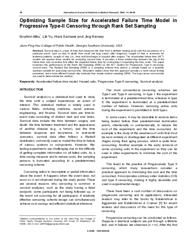 (PDF) Optimizing Sample Size for Accelerated Failure Time Model in ...
