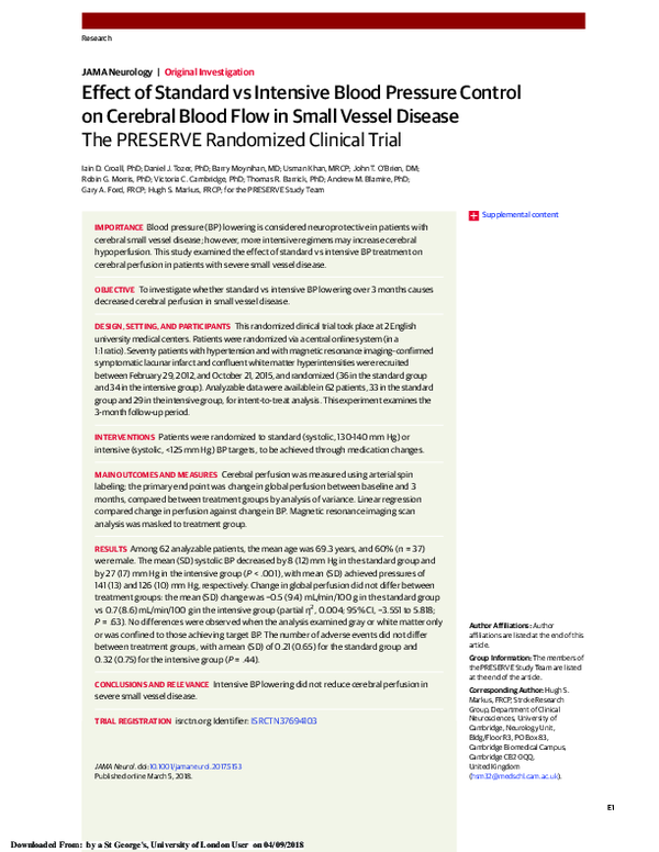 (PDF) Effect of Standard vs Intensive Blood Pressure Control on ...